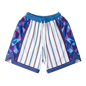 Shorts de basket-ball en mesh rayé pour homme, impression par sublimation, motif géométrique, respirant, avec cordon de serrage, shorts sportifs - Product Image 1