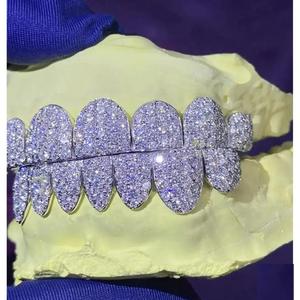 High Quality VVS Moissanite Bezel Setting Brilliant Cut Grillz 925 Sterling <b>Silver</b> Black Rhodium Plated 16 Teeth Unisex Body - Product Image 3