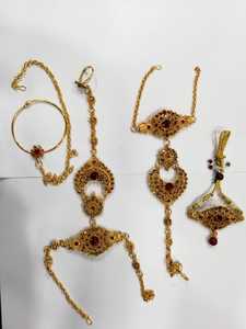 Women's Indian Vintage Copper Gold Plated Necklace Earrings Headpiece Engagement Anniversary Wedding Party <b>Gift</b> Set High Quality - Product Image 3
