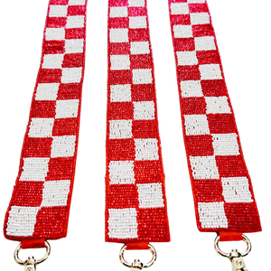 Sangle de sac à main brodée à carreaux orange et blancs, détachable, avec perles, ceinture d'épaule, clip doré, fabricant OEM ODM, vente en gros - Product Image 5
