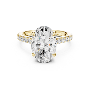 Yellow Gold Oval Cut Lab Grown <b>Diamond</b> Solitaire Engagement <b>Ring</b> with Pavé Band for Women - Product Image 4