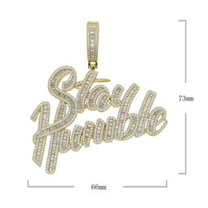 Mens Hip Hop Silver CZ Zircon Cursive Stay Humble Pendant Necklace <b>Iced</b> <b>Out</b> Script Letter Charm Bling <b>Chain</b> Moissanite Jewelry - Product Image 4