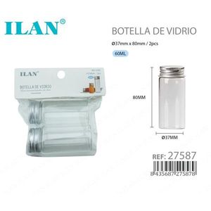 Bottiglia in Vetro ILAN 37x80mm con Tappo in Alluminio, 60ml, Confezione da 2 - Product Image 1