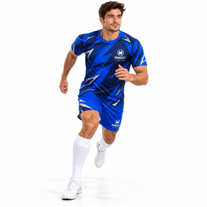 Conjunto de Camiseta de Fútbol para Hombre, Personalizada, Sublimada, con Patrón Geométrico Azul, Transpirable, Antihumedad, Anti-UV, 100% Poliéster, para Entrenamiento - Product Image 2