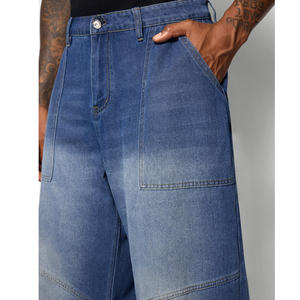 Vaqueros de hombre nuevos, ecológicos, de corte ancho, estilo urbano, de cintura alta, diseño exclusivo, lavado a la agua, efecto envejecido, rectos, de mezclilla sólida. - Product Image 5