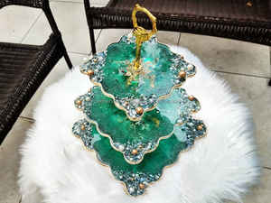 Handcrafted plated Resin plated tray Serving Tray Coaster <b>Set</b> High Quality <b>Wood</b> Customized Home Restaurant Indian <b>Food</b> Occasions - Product Image 2