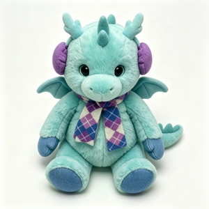 Peluche de dragon bleu turquoise personnalisée et adorable, peluche de dragon assis avec cache-oreilles et écharpe, jouet en peluche dragon, animal en peluche dragon d'hiver - Product Image 4