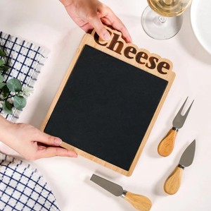 Wooden Cheese <b>Board</b> and Knife <b>Set</b> with Slate Serving Tray Stainless Steel Cheese Slicers Dishwasher Safe - Product Image 3