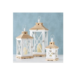 Lanterne à bougie en bois avec panneaux en verre, poignée en corde, style vintage, décoration intérieure et extérieure - Product Image 4