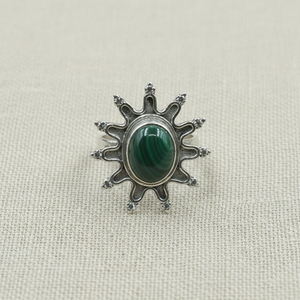 Natural Malachite Gemstone 925 Sterling Silver Sunburst <b>Ring</b> Handmade Vintage Boho <b>Statement</b> Jewelry Gift Women New year gift - Product Image 4