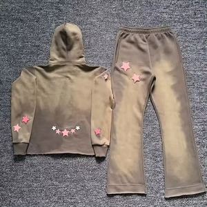 Unisex Acid Wash Breathable Tracksuit Puff Printed Polyester Cotton Fleece <b>Brushed</b> Hoodie Solid Vintage Regular Winter High - Product Image 4