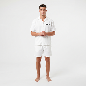Ensemble chemise boutonnée et short pour homme, haute qualité, couleur blanche unie, tenue décontractée et sportive pour l'été - Product Image 1