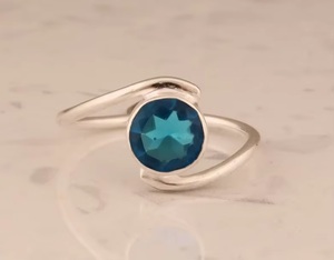 Bague en quartz bleu naturel, argent sterling 925, unisexe, bague de mariage avec pierre précieuse, bijoux faits à la main, fournisseur en gros - Product Image 1