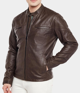 FAWKES SPORTS Refined Men Leather Jacket Slim Fit Biker <b>Coat</b> Premium Quality Stylish Windproof Mandarin Collar Outerwear Winter - Product Image 1