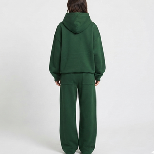 Conjunto Deportivo Casual de 2 Piezas para Mujer, con Capucha, de Forro Polar, Color Verde Sólido, Corte Holgado, Pantalones Anchos Largos con Bolsillos, para Usar en Todas las Temporadas - Product Image 5