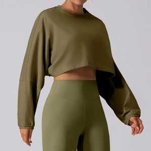 Women's Yoga set High-Waisted Seamless <b>Leggings</b> & Long Sleeve Cropped Autumn wear Custom OEM/ODM - Product Image 4