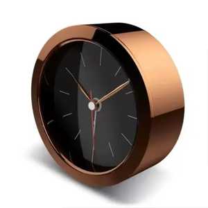 Reloj de Escritorio Redondo Dorado Metálico Moderno, Base Compacta con Espejo, Reloj Despertador Analógico de Mesa, Reloj de Cuarzo Silencioso para Mesa de Noche - Product Image 2