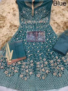 Indian Pakistani Women's Trendy Fashion Heavy Net Embroidery Multi Work Wedding Partywear Suit Floor-Length Pishwas Anarkali - Product Image 4