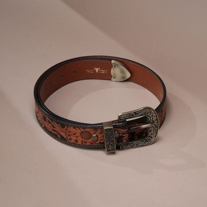 Ceinture en cuir véritable marron unisexe, faite à la main, élégante, à longueur réglable, extra large, avec boucle ardillon, style western, nouvelle collection - Product Image 4