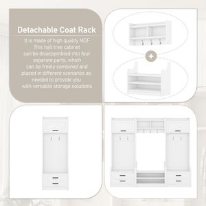 Perchero de recibidor 4 en 1 desmontable con 7 ganchos y cajones de almacenamiento, perchero de pared multifuncional para pasillo - Product Image 5