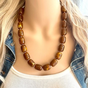 New Natural <b>Resin</b> Handmade Geometric Beaded Necklace Custom Unisex Jewelry Earthy Tone Fashion Gift - Product Image 6