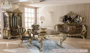 ชุดเฟอร์นิเจอร์ห้องรับประทานอาหารสุดหรูสไตล์ฝรั่งเศส ทำจากไม้สัก งานแกะสลักด้วยมือแบบคลาสสิก 9 ชิ้น โต๊ะรับประทานอาหารสีเงินรอยัล 8 ที่นั่ง - Product Image 5