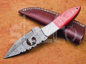 Couteau de chasse OEM Wirecut en acier Damas, lame fixe, manche en bois, couteau de camping et d'extérieur EDC avec étui en cuir - Product Image 4