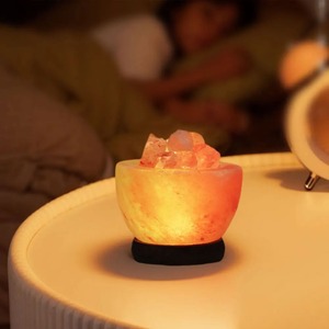 Classic Table Himalayan Salt Lamp with LED Base Carved Glass Flower Design for Indoor Home Decoration - Product Image 1