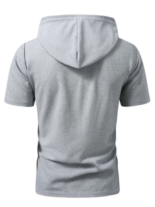 Men's Customizable Blue Hooded Collar Regular Fit Short Sleeve Knitted Eco-Friendly 100% Cotton Casual Solid 240g T-Shirt - Product Image 2