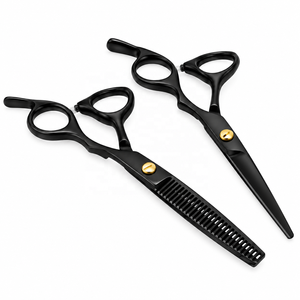 Black Matte Custom Logo Stainless Steel Right-Handed Sharp Blade Tip Professional Barber <b>Hair</b> Cutting and Thinning Scissor Set - Product Image 1