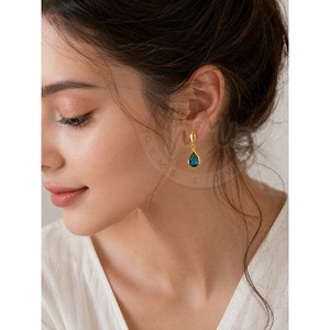 Luxury Gold Plated <b>Blue</b> Hydro Quartz Teardrop Drop <b>Earring</b> for Women Brass Bezel Set Dangle <b>Earrings</b> Fashion Jewelry Gift - Product Image 2