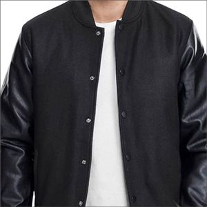 OEM Manufacturer's Custom Logo Varsity Jacket High Quality Premium Leather Black Plain Jacket <b>Warm</b> Leather Sleeves Plus Size Men - Product Image 5