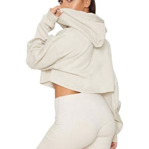 Wholesale Cotton Ladies Blank GYM <b>Long</b> Sleeve Tracksuit Crop Tops Croptop <b>Sweatshirt</b> Custom LOGO Cropped Hoodie <b>For</b> <b>women</b> - Product Image 2