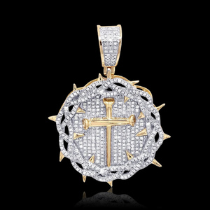 925 <b>Sterling</b> <b>Silver</b> Rose Gold Plated Moissanite <b>Cross</b> <b>Pendant</b> Fully Iced Charm Necklace Brilliant Cut Hip Hop Style for Party - Product Image 1