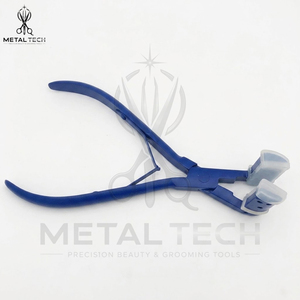 Pince à presser pour extensions capillaires bleues, corps en acier inoxydable, mâchoires en silicone blanc, outil de scellage à tête plate pour salon - Product Image 5