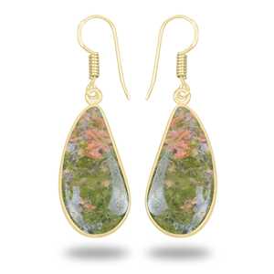 Boucles d'oreilles pendantes, bijoux cadeau pour femmes, best-seller, pierre précieuse naturelle Unakite, plaqué or 18 carats, cadeaux de mariage pour femmes et filles - Product Image 2
