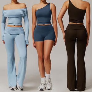 Nouvel ensemble de yoga pour femme : haut à manches longues séchage rapide, débardeur évasé, short moulant, leggings de yoga, pantalon de sport taille haute, gilet et soutien-gorge de sport - Product Image 1