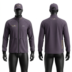 Chaqueta de Entrenamiento de Golf para Hombre, 290 GSM, Tela de Poliéster y Spandex de Alto Rendimiento, Color Beige Dorado con Detalles Negros, Logotipo Personalizado - Product Image 2