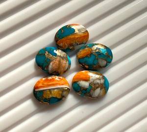 Turquesa natural de ostra, cabujón ovalado, piedra suelta con reverso plano para la fabricación de joyas - Product Image 2