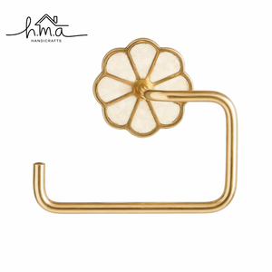 Portarrollos de Papel Higiénico de Latón Dorado con Placa Trasera Floral Redonda, Soporte de Pared con Brazo Rectangular Curvo, Elegante Incrustación Crema - Product Image 1
