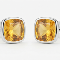 Boucles d'oreilles fines en argent sterling 925 avec serti clos, pierre précieuse jaune ambre taille coussin pour femme, cadeau, fête