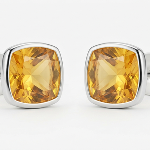 Pendientes de Plata de Ley 925 con Engaste de Bisel, Piedra Preciosa de Ámbar Amarillo Corte Cojín para Mujer, Regalo para Fiesta - Product Image 1