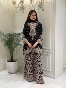 Designer Party Wear Bridal Wear Zari And Sequence Embroidery Work Faux Georgette <b>Top</b> With Plazzo And Dupatta Ready To Wear Set - Product Image 3