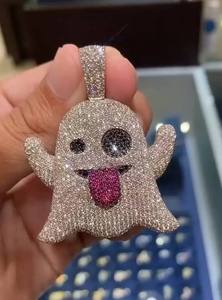 Colgante de Plata 925 con Baño de Rodio, Estilo Hiphop, con Diseño de Fantasma de Dibujos Animados, Micro Pavé de Moissanita, Regalo Unisex - Product Image 2