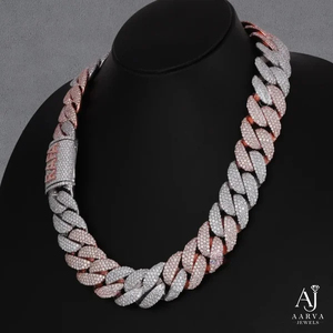 Collier en argent sterling 925 avec maillons cubains sertis de moissanite, plaqué rhodium, style hip-hop, bijoux unisexe, cadeau - Product Image 3