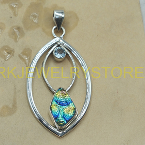 Colgante artesanal de plata de ley 925 con amolita y topacio azul, forma de gota marquise, joyería artesanal bohemia, regalo para mujer, diseño único. - Product Image 5