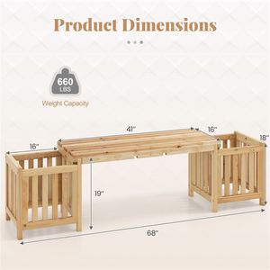 Panca da Esterno 2-in-1 in Legno di Abete con 2 Fioriere per Giardino e Prato - Ideale per Hotel, Parchi o Soggiorni - Product Image 6