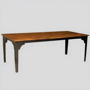 Table de salle à manger rectangulaire industrielle et commerciale, grande capacité (8 places), plateau en bois et pieds en métal, fabrication artisanale, prix usine pour hôtel, maison ou usine. - Product Image 1