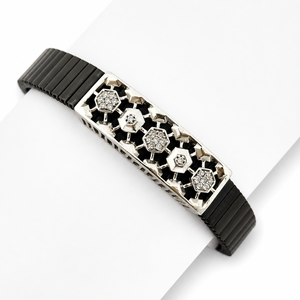 925 Sterling <b>Silver</b> Black Link Bracelet Cubic Zirconia High Polish Geometric Hexagon <b>Mens</b> Unisex Modern Design for Party Wedding - Product Image 2