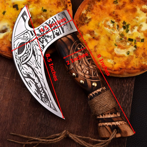 LEGACY BLADES OEM Handmade Carbon Steel Pizza Axe Wooden Handle <b>Etched</b> Blade Kitchen Knife Manufacturer - Product Image 5